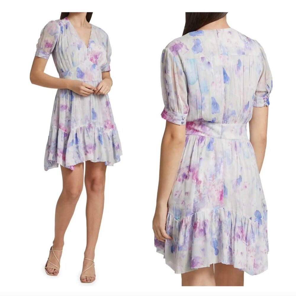 NWT The Kooples Short Sleeve Floral Printed Frill Handkerchief Dress
